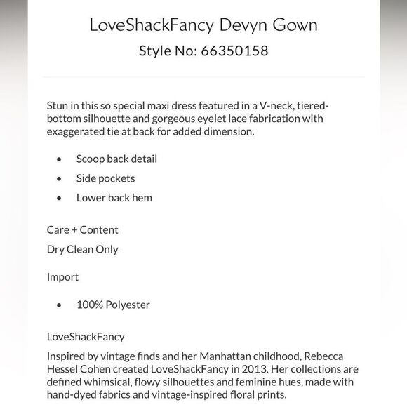 LOVESHACKFANCY Devyn white Gown V-neck Maxi  /size 6 - Picture 17 of 17